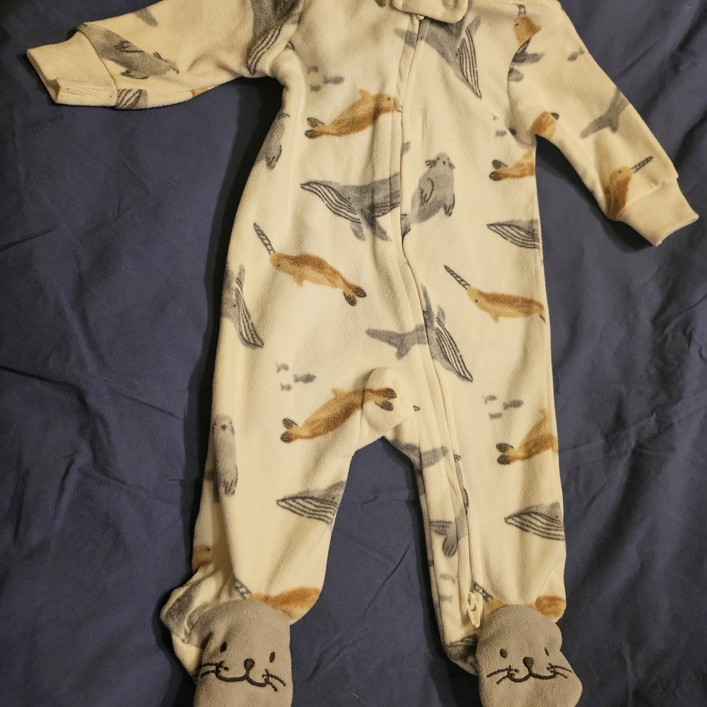 Carter's Cream Seal Print Footed Onesie